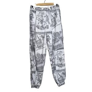 Disney Mickey Goofy 90th Anniversary Track Pants Gray White Graphic Print Small